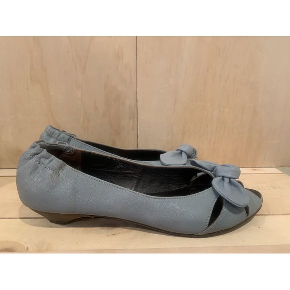 JOSE SAENZ Blue Bow Peep Toe Size 40 EU 8 US Small Heel Slip On Flats - Picture 5 of 5
